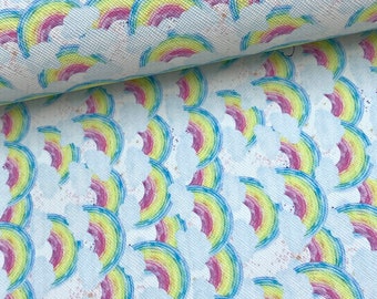 Cloud rainbows print faux leather sheet, pattern vinyl fabric, diy hair bow and earring, craft supplies, full sheet
