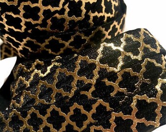 5/8” Metallic Gold Quatrefoil Fold Over Elastic: DIY Headbands, Hair Ties