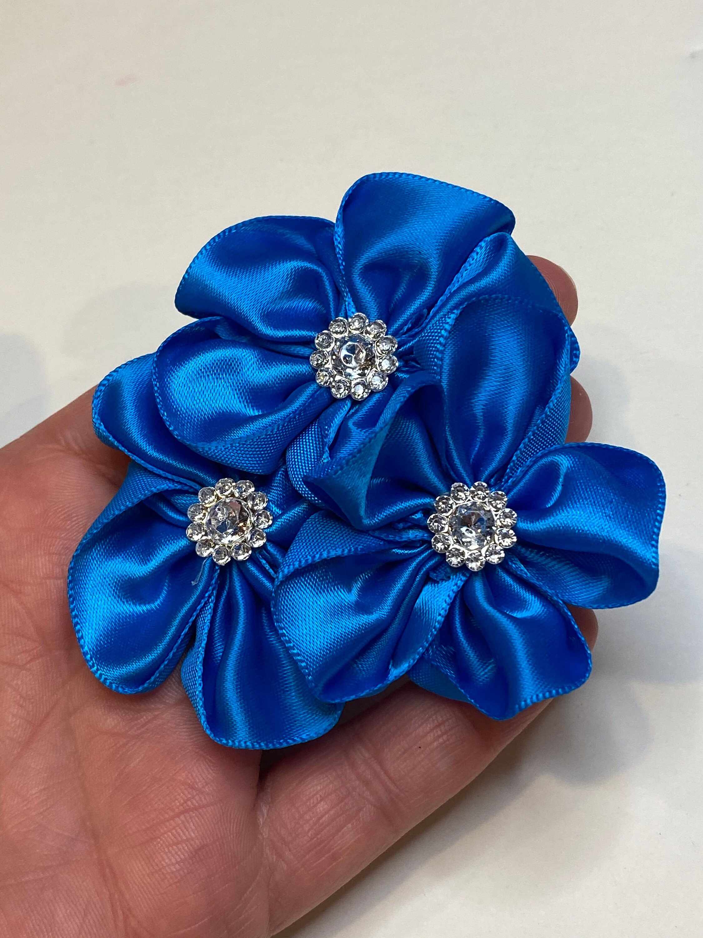 Turquoise blue 2.5 satin petal cluster fabric flower w/ | Etsy