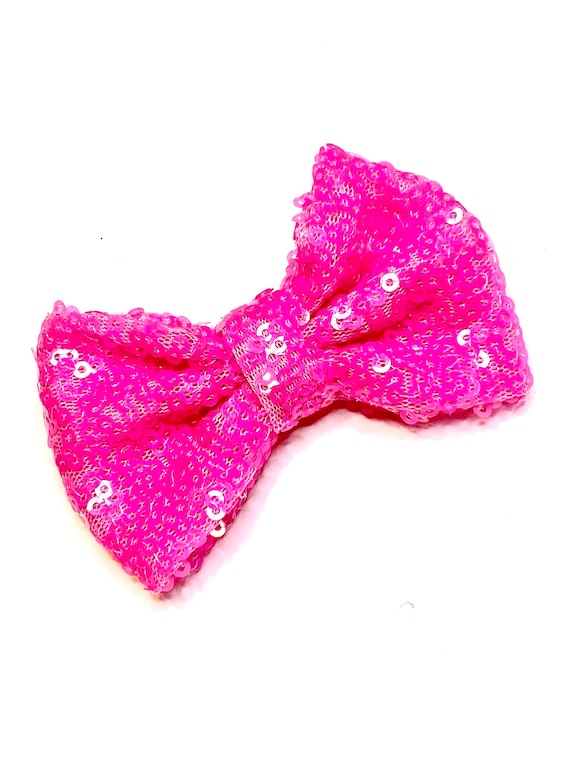 Neon pink 3 fabric sequin bow ties sequined applique | Etsy