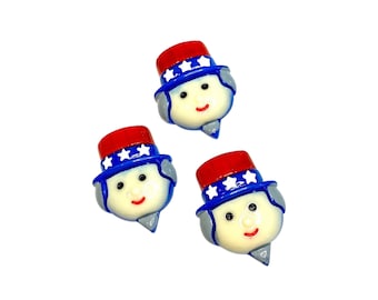 Uncle Sam Resin Flatback Embellishments: 4th of July DIY Bow Centers (33x26mm)