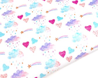 Rainbow clouds printed faux leather sheet, vinyl fabric pattern material, diy earrings & hair bows