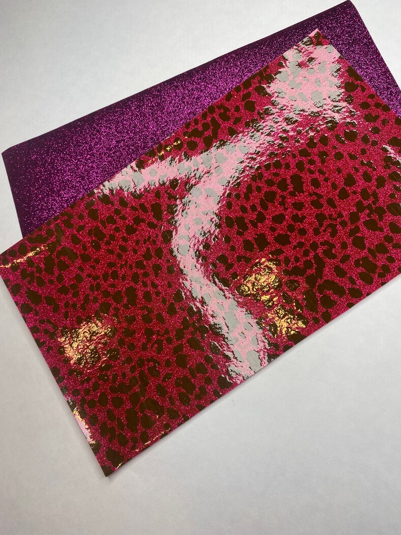 Hot Pink Leopard Glitter Faux Leather Sheet: Double Sided DIY Crafting ...