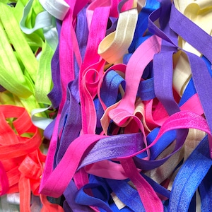 Grab bag SOLIDS 5/8&quot; fold over elastic FOE, 5-50 yards, FOE by the yard, diy headbands and hair ties, face mask elastic