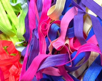 Grab bag SOLIDS 5/8&quot; fold over elastic FOE, 5-50 yards, FOE by the yard, diy headbands and hair ties, face mask elastic