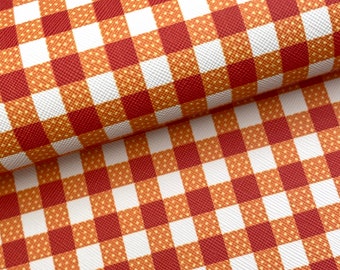 Orange & white plaid printed faux leather sheets, pattern vinyl fabric, diy hair bow and earrings, craft supplies