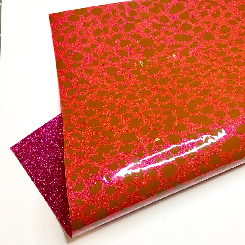 Hot Pink Leopard Glitter Faux Leather Sheet: Double Sided DIY Crafting ...