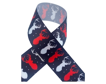 Black & red deer printed 1.5” grosgrain ribbon by the yard diy hair bows