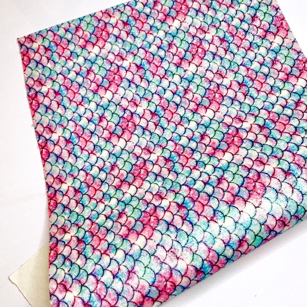 Pink & Blue Mermaid Scales Fine Glitter Print Canvas Faux Leather ...