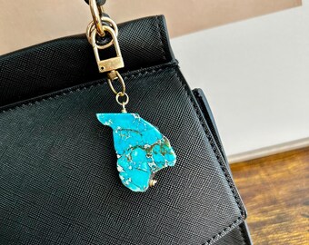 Blue sea sediment jasper gemstone bag charm, stone zipper pull, purse & bag charms, Christmas gifts for crystal lovers, keychains for her