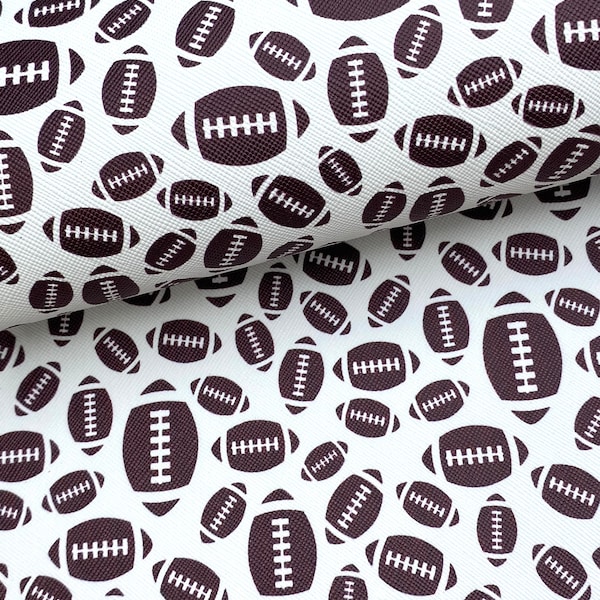 White football print faux leather sheet, sports pattern vinyl fabric, game day DIY leather bow, brown earring faux leather, fake leather