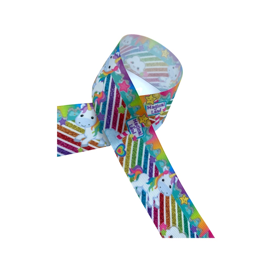 Rainbow Unicorn Striped Drip Printed 1.5” Grosgrain Ribbon, Trim by the ...