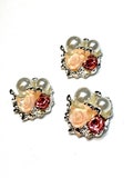 24mm light pink flower rhinestone & pearls button, metal flat back buttons, diy headbands supplies, hair bow centers embellishments