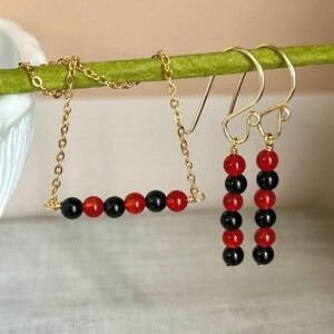 Halloween themed necklace & earrings jewelry set, dainty black and orange gemstone bundle, jewelry gift for best friend, spooky dangles
