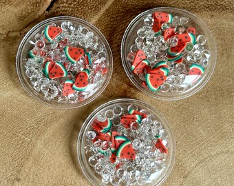 Clear watermelon round 28mm soft diamond & clay filled shaker, embellishments for DIY headbands, fruit hair bow centers, flat back shaker
