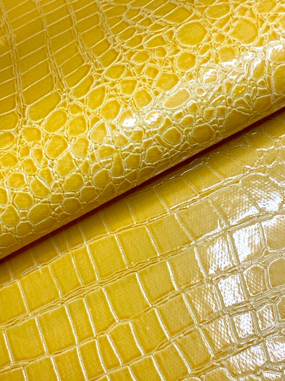 Yellow Alligator Faux Leather Sheets, Solid Embossed Textured