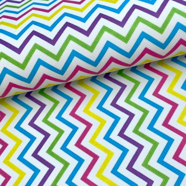Neon rainbow chevron print faux leather sheet, pattern vinyl fabric, diy hair bow and earring, craft supplies, 1/2 or full sheet