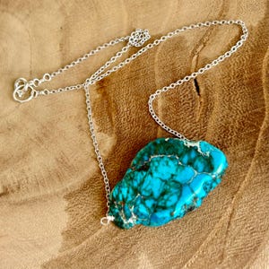 Blue sea sediment jasper stone necklace, natural gemstone slab statement jewelry gift for her trendy chain necklace best friend gift