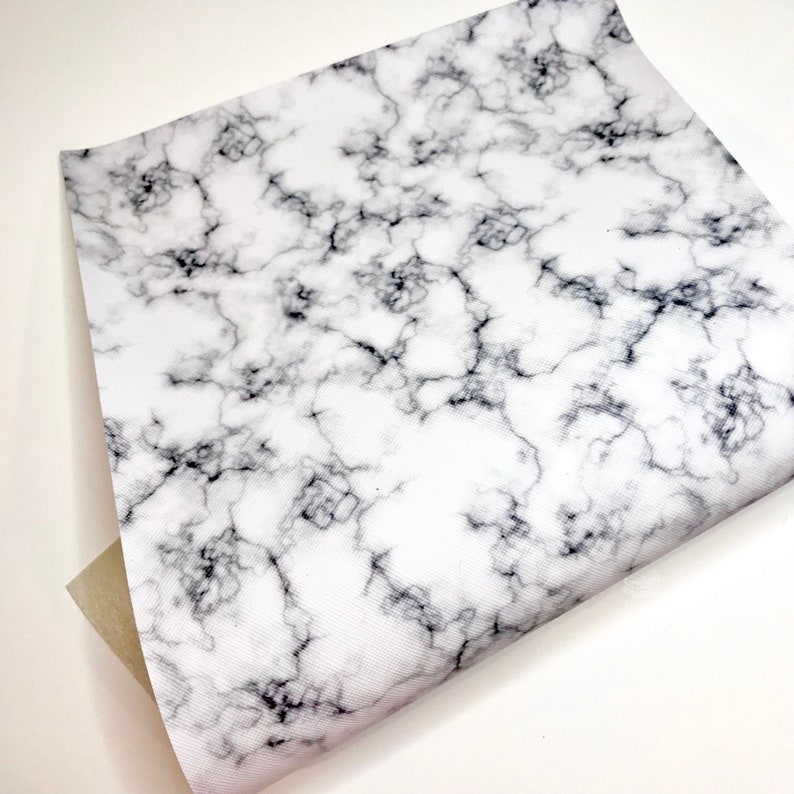 Marble print faux leather sheet, stone pattern vinyl fabric, white imitation leather, gray synthetic leather, faux leather for bows afbeelding 1