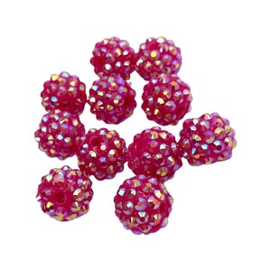 14mm hot pink AB rhinestone chunky bubblegum beads, large beads for baby necklace, acrylic round gum ball in bulk