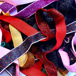 GRAB bag GLITTER 5/8&quot; elastic, 3-10 yards, FOE by the yarddiy headbands and hair ties