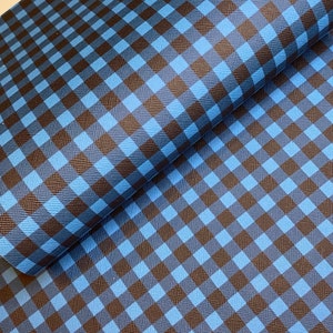 Blue buffalo plaid printed faux leather sheets, pattern vinyl fabric, diy hair bow and earrings, craft supplies for sewing material