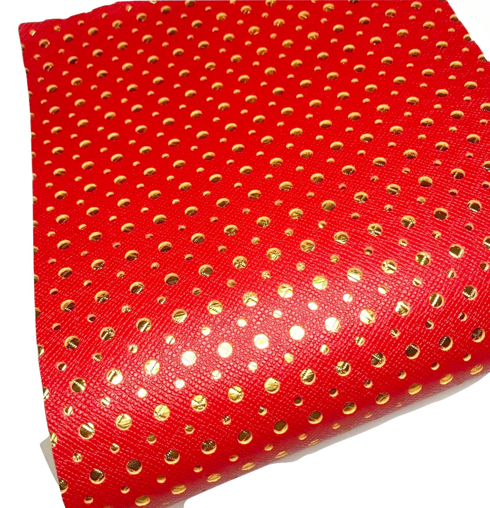 Red Metallic Gold Polka Dot Print Faux Leather Sheet Vinyl Etsy