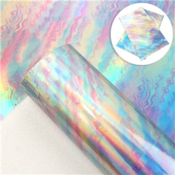 Oil slick holographic metallic faux leather sheets vinyl fabric for diy hair accessories or earrings synthetic