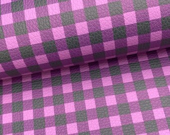 Pink buffalo plaid print litchi textured faux leather sheet, synthetic vinyl fabric, hair bow material, DIY earring, full sheet