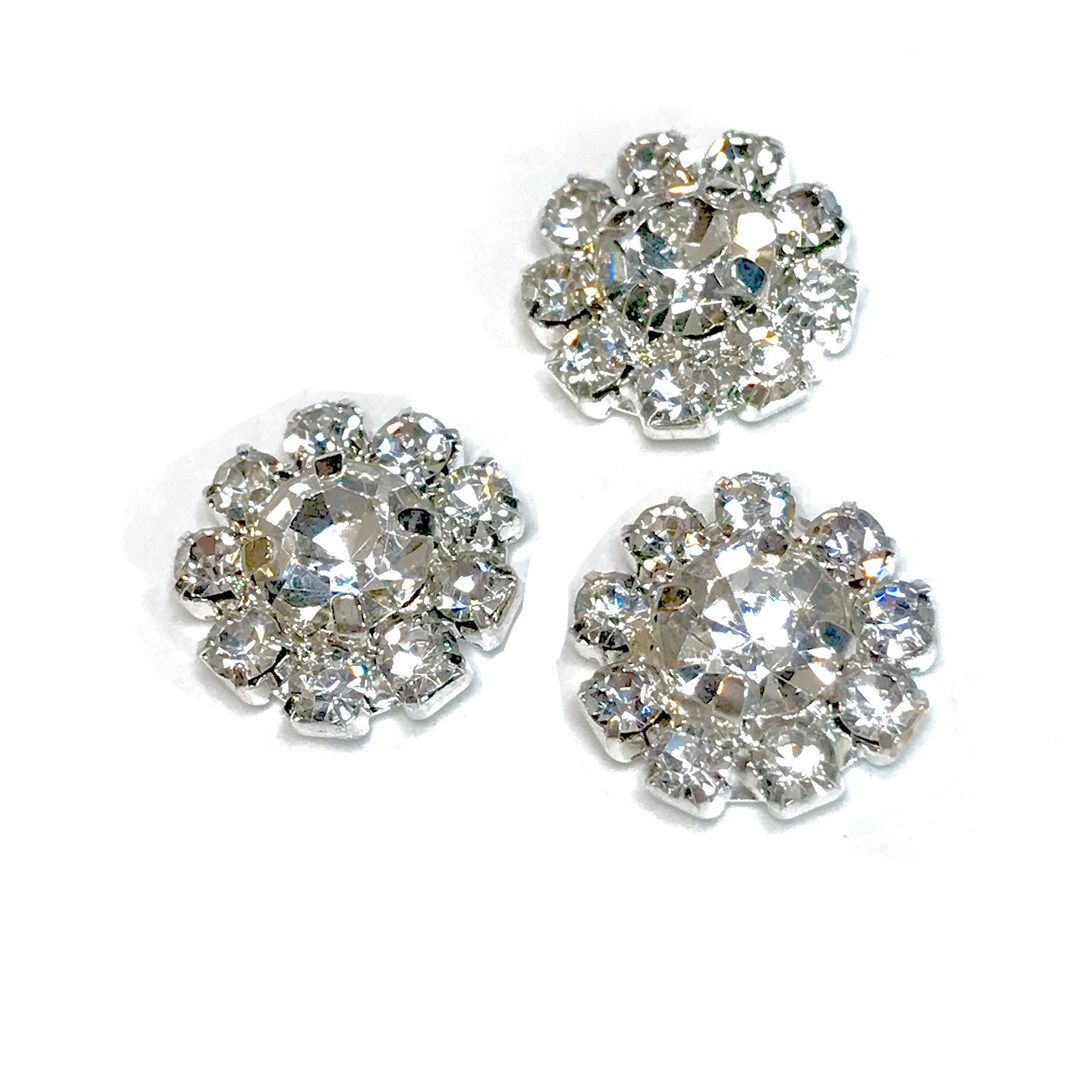 12mm Crystal Clear Rhinestone Button Silver Metal Flat Back Diy Hair ...
