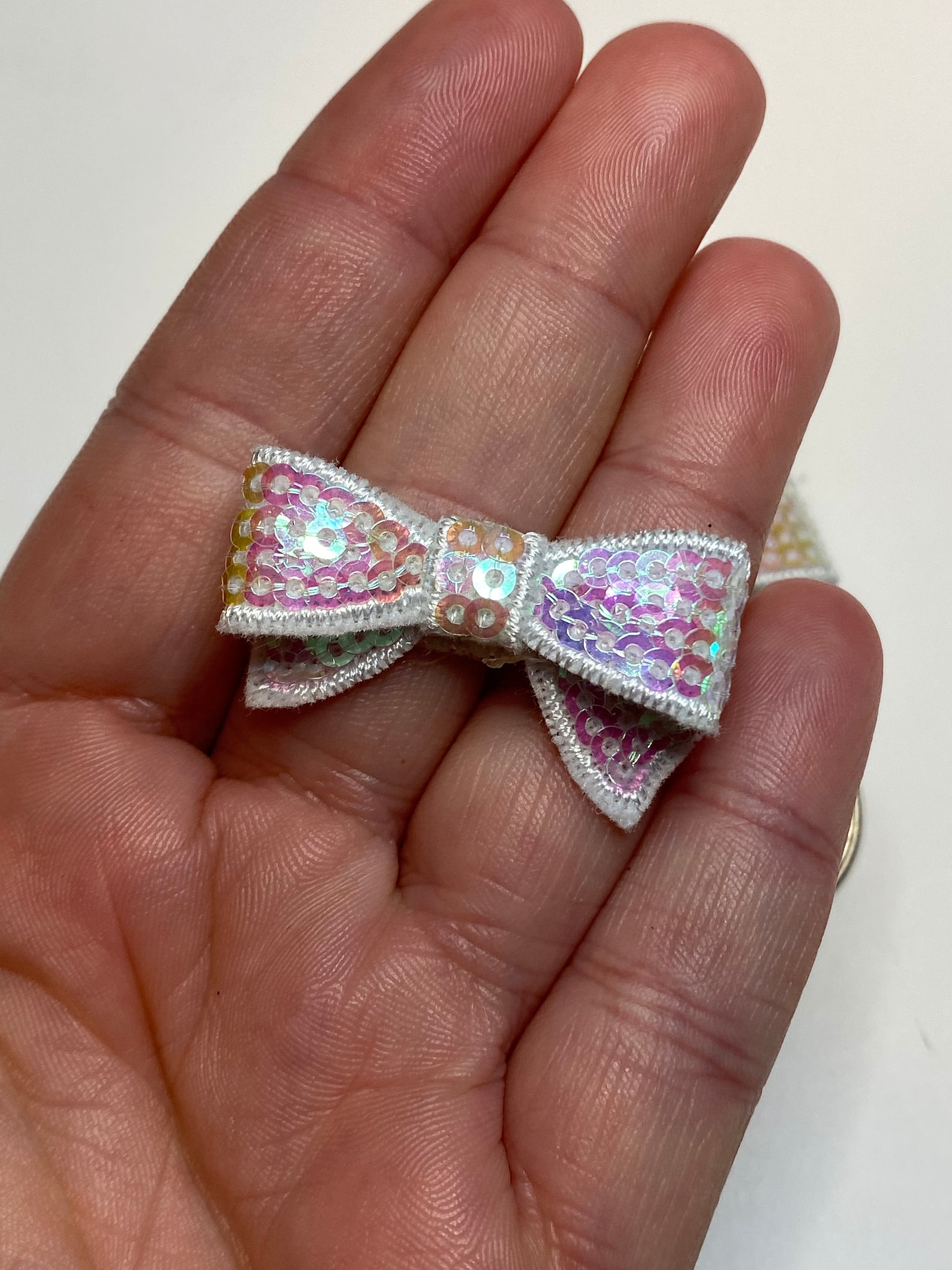 Iridescent AB white 1.4 mini sequin bow tie DIY bows for Etsy
