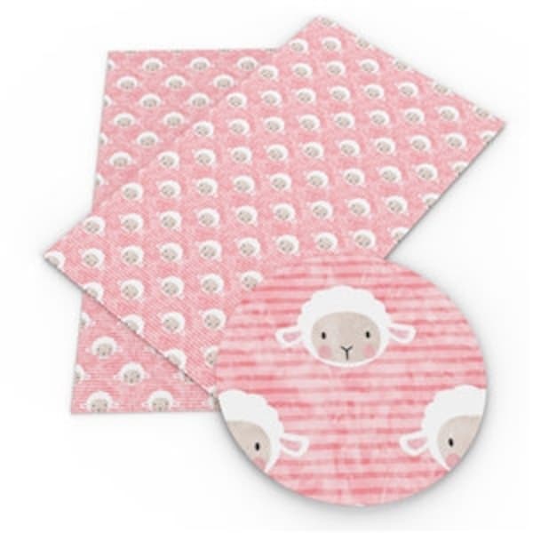 Pink sheep printed faux leather sheets, pattern vinyl fabric, diy hair bow and earrings, craft supplies, 1/2 or full sheet