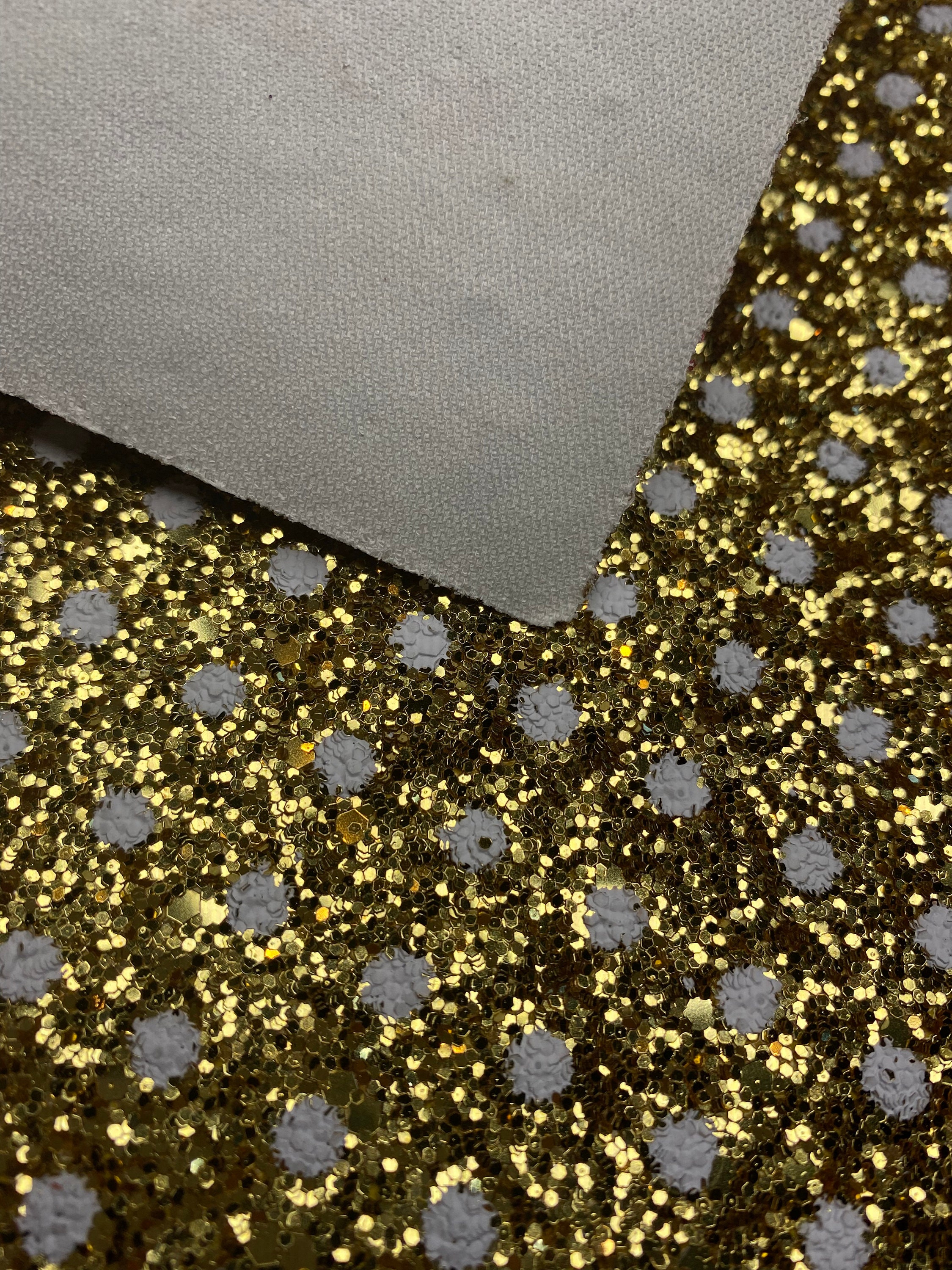 Gold polka dot chunky glitter print canvas faux leather sheets | Etsy