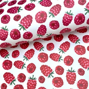 Raspberry fruit printed faux leather sheets, pattern vinyl fabric, red berries faux leather, faux leather for bows