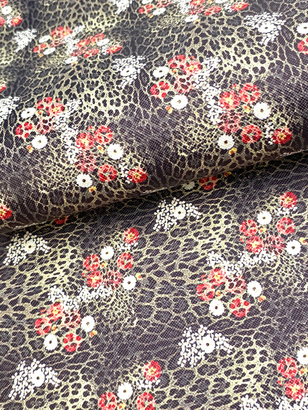 Floral Leopard Print Faux Leather Sheet, Pattern Vinyl Fabric, Diy Hair ...