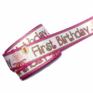 1st birthday printed 7/8&quot; grosgrain ribbon by the yard diy hair bows