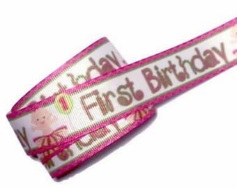 1st birthday printed 7/8" grosgrain ribbon, trim by the yard, diy hair bows