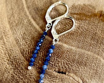 Dainty blue sapphire gemstone lever back earrings, custom birthstone dangle jewelry
