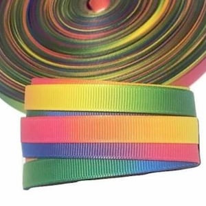 Rainbow tie dye printed 3/8&quot; grosgrain ribbon, by the yard trim, for do it yourself hair bows & hair clips, pattern gift wrapping ribbon
