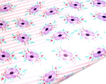Pink Stripe Lavender Floral Print Faux Leather Sheet: DIY Bows Earrings & Crafts