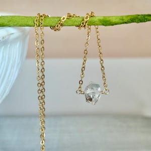 Rutilated herkimer diamond necklace, alt April birthstone birthday gift, quartz gemstone jewelry gift for wife, chain layering necklace