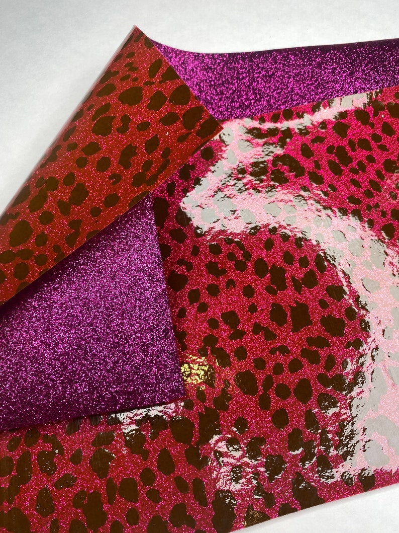 Hot Pink Leopard Glitter Faux Leather Sheet: Double Sided DIY Crafting ...