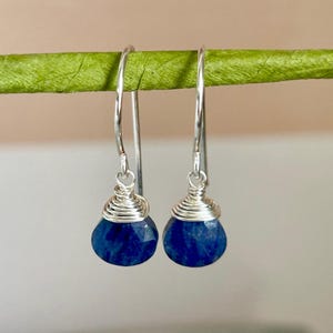 Dainty sapphire gemstone earrings, September birthstone birthday gift, blue teardrop stone earrings, natural jewelry gift for wife