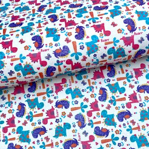 Roar dinosaurs printed faux leather sheet, pattern vinyl fabric, for diy hair bows and earrings, fabric for keychain fob making supplies