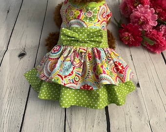 Geometric and Green Polka Dots Dog Dress