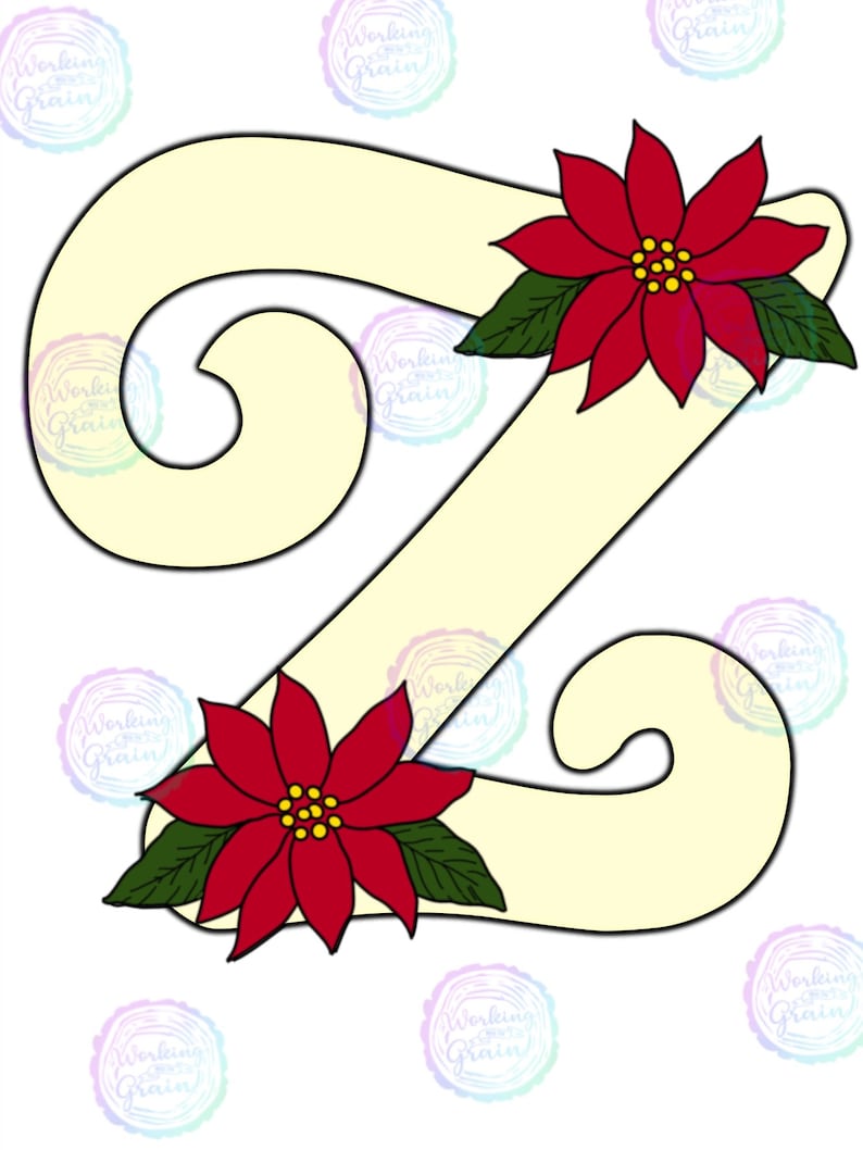 Digital Download Poinsettia Christmas Initial Z Door Hanger Template Christmas DecorTemplateDIY Door HangerDIY Christmas Decor