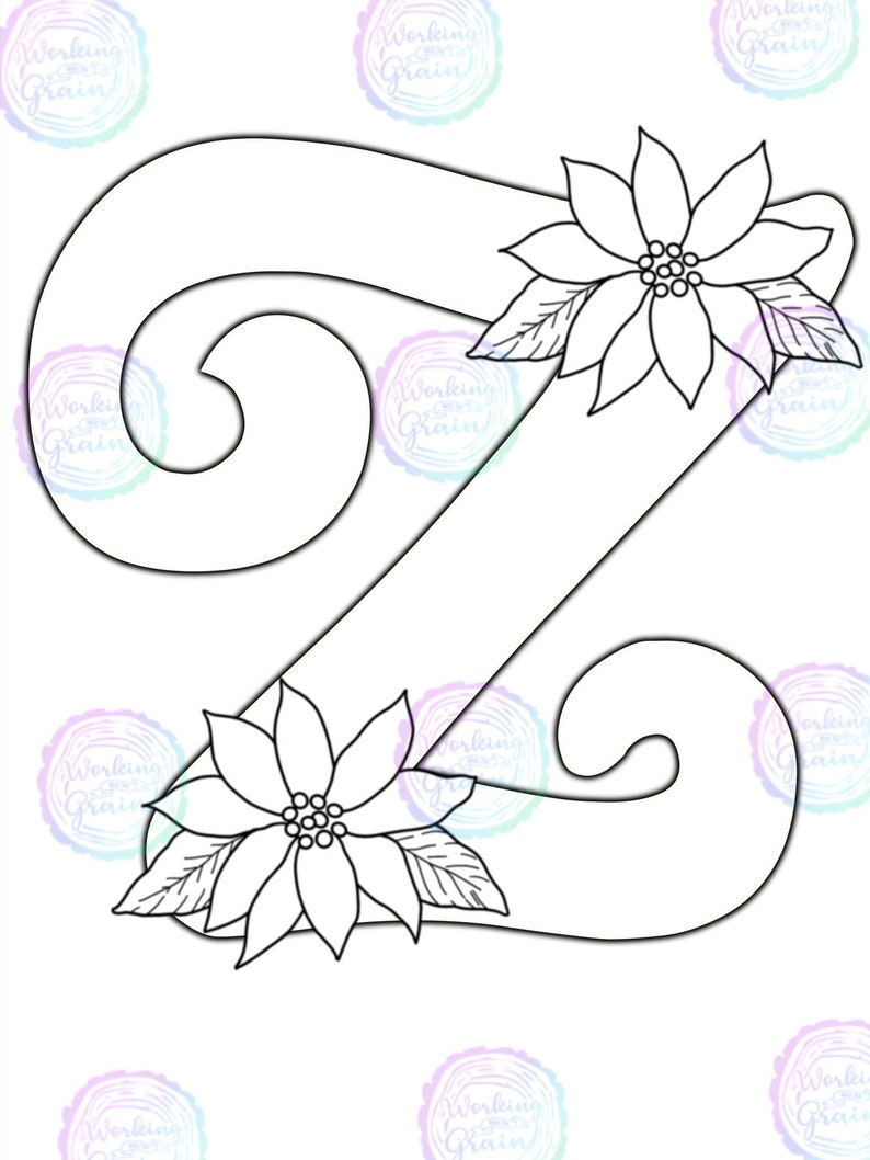 Digital Download Poinsettia Christmas Initial Z Door Hanger Template Christmas DecorTemplateDIY Door HangerDIY Christmas Decor