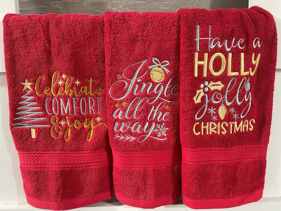 Embroidered Holiday Christmas Bathroom Hand Towel - Etsy
