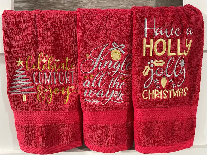 Embroidered Holiday Christmas Hand Towel Kitchen Bathroom Etsy