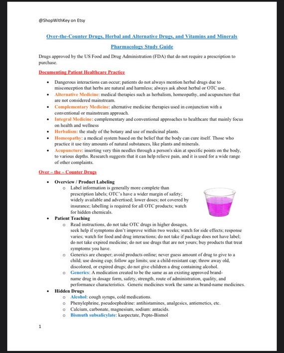 Over-the-Counter Drugs, Herbal and Alternative Drugs, and Vitamins and Minerals Pharmacology guide